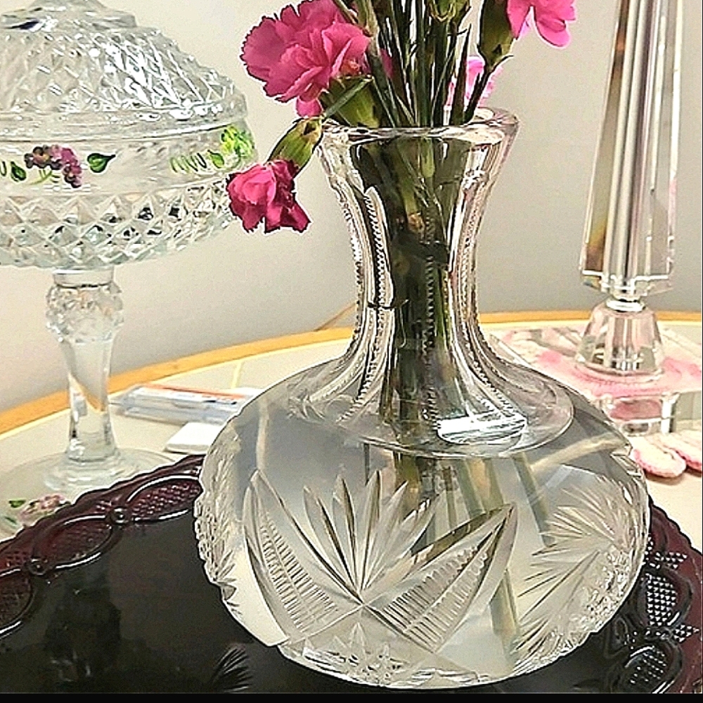 COPY 1880s THE T.G. Hawkes & CO  Heavy Crystal Vase / Jug  Authentic Cut Desi